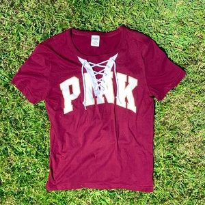 PINK victoria’s secret lace up maroon top